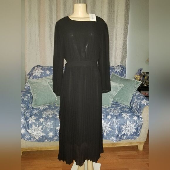 Paintcolors Women's Long Puff Sleeve Pleated Long Maxi Dress Cutout High Waist M - Picture 9 of 14